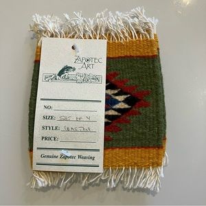Vintage Genuine Zapotec Art Wool Weaving Coasters Set of 4 Indian South Western